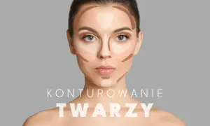 Kobieta z zaznaczonymi na twarzy jaśniejszymi i ciemniejszymi strefami do konturowania.