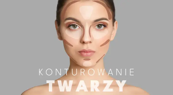 Kobieta z zaznaczonymi na twarzy jaśniejszymi i ciemniejszymi strefami do konturowania.